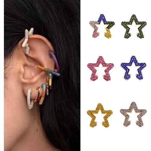 Gold Color Metal Colorful Star Cilp Earrings For Women Wedding Geometric Statement Ear Jewelry Fashion Wedding Party Bijoux