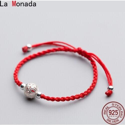 La Monada Hollow Ball Red Thread For Hand 925 Sterling Silver Bracelet Red Thread String Rope Bracelets For Women Silver 925