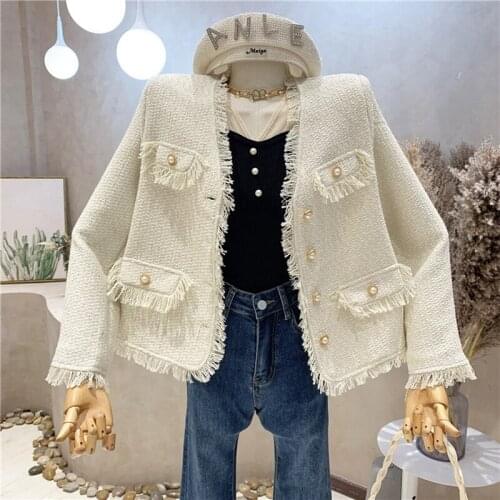 Autumn Winter Korean Fashion Single Breasted Woolen Cardigan Coat Women Vintage Tassel Tweed Jacket Coat Small Fragrance Outwear