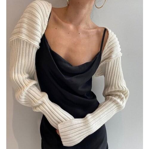 Women Ultra-Short Knitted Sweater Coat Sexy Style Simple Solid Color Loose Version Clothing Comfortable Soft Cardigan Daily Wear
