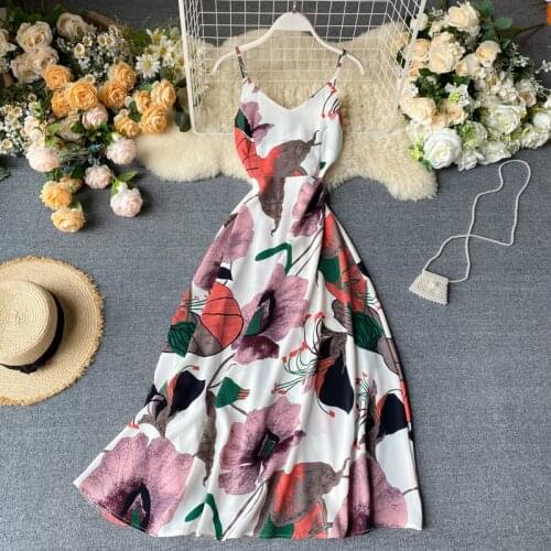 Women 2020 Fashion Seaside Holiday Ins Hot Lace Up High Waist dress Slim Print boho Long Dress Lady Sleeveless Sexy Vestidos