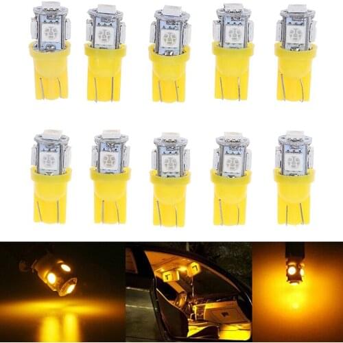 10Pcs Yellow T10 Wedge-shaped 5-smd 5050 5w5 Led License Plate Lamp, High Quality And Super Bright