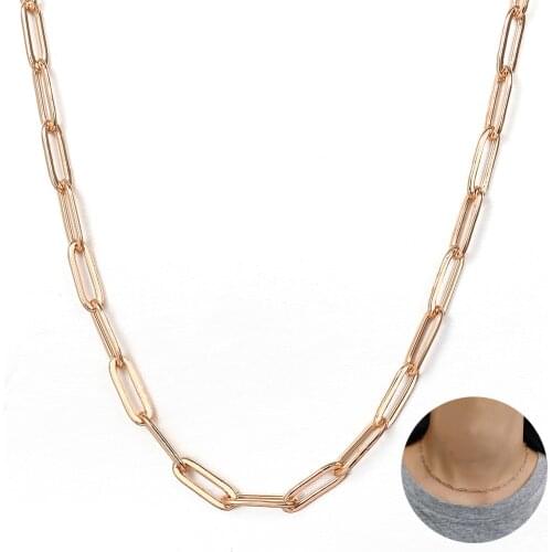3mm 4mm Paperclip Chain Necklace For Womens 585 Rose Gold Filled Rolo Link Fashion Jewelry Gifts 20/24 inch LCN43