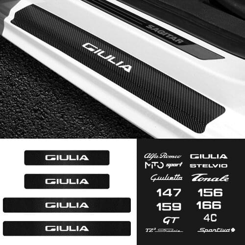 4pcs/set carbon fiber car sill plate sticker for alfa romeo giulietta 159 156 166 stelvio 147 sportiva decoration Accessories