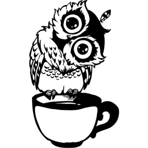 8.7CM*14.3CM Funny Cartoon Owl Cup Of Tea Vinyl Black/Silver Car Sticker