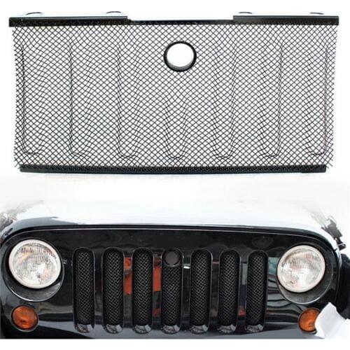 Car 3D Metal Black Front Hood Grill Insect Prevention Mesh Cover Net Lock Hole For Wrangler Rubicon Sahara JK 2007-2016