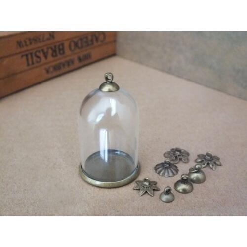 Free ship!! 38x25mm Handmade arch glass globe bottle with bronze base,small glass globe vial necklace pendant