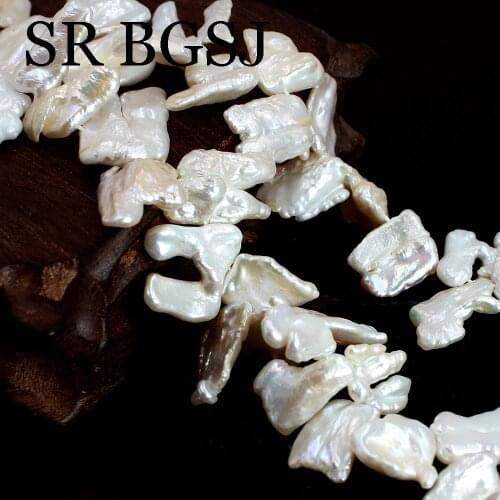 Free Shipping 20-25mm White Side Drilled Baroque Natural Pearl DIY Beads for Jewelry Making 14"