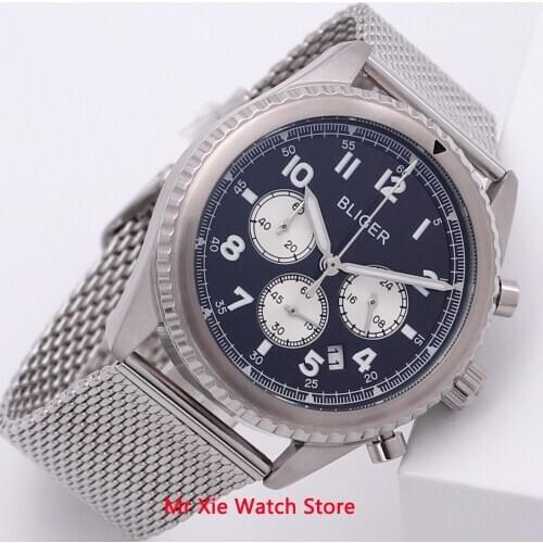 Bliger 45mm Quartz Watch Chronograph Date Function 24 Hours Luxury Brand Fashion Sport Waterproof Men Watch