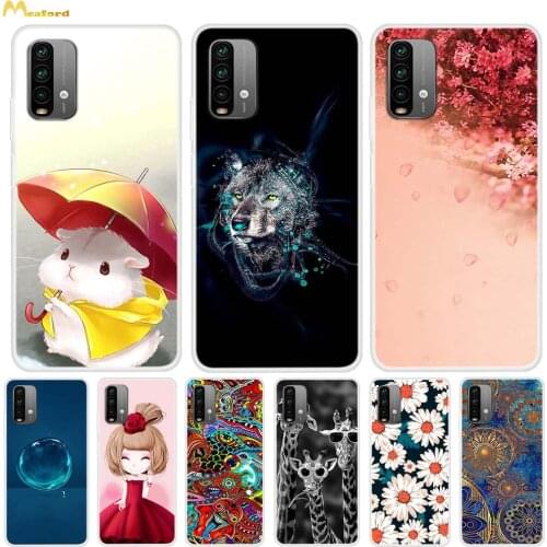 For Xiaomi Redmi9T Phone Case Redmi 9T Silicone Cover TPU Printing Cute Deer Wolf Satuka Flowers Patterned Hongmi 9 T J19S Etui