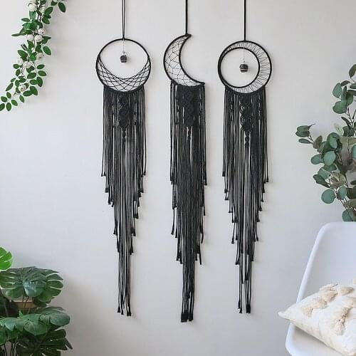 Black Sun Moon Dream Catchers Nordic Macrame Dreamcatcher with Crystal Wall Room Home Decor Yard Garden Bedroom Decoration