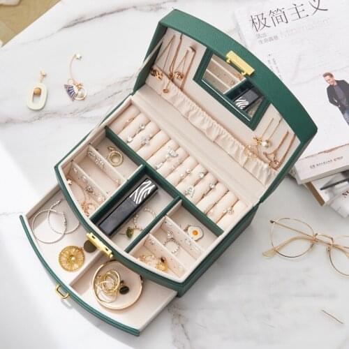 Double layer leather jewelry storage box Large capacity drawer type jewelry box Portable Earring Necklace Ring storage supplies