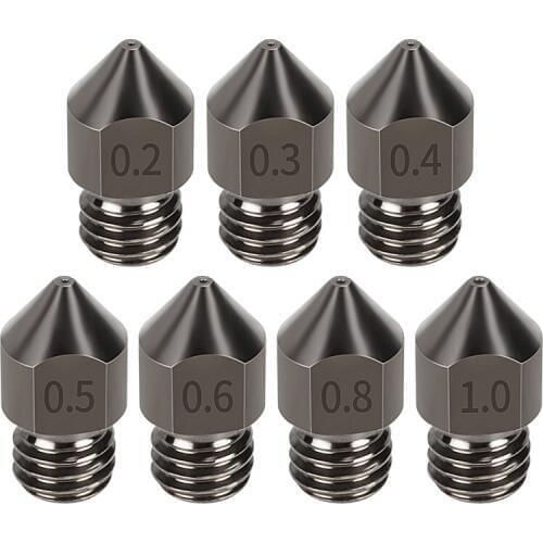7PCS Extruder MK8 Nozzle 0.2mm-1.0mm Hardened Steel Corrosion-Resistant Printer Head 1.75mm M6 Thread 3D Printer Kit