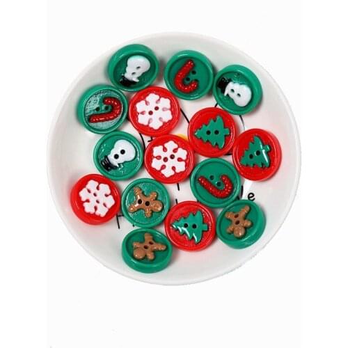Julie Wang 10PCS 20mm Resin Christmas Button Mixed Christmas Tree Snowman Snowflake Buckle Connectors Jewelry Making Accessory