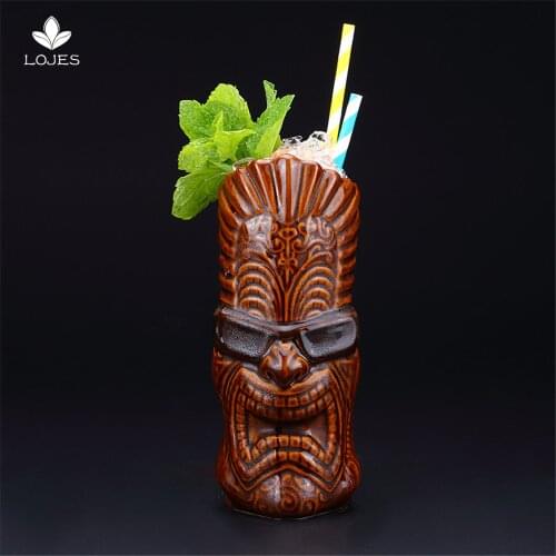 550ml Hawaii Ceramic Tiki Mug Creative Porcelain Beer Wine Mug Cup Ceramic Easter Islander Tiki Mug Bar Tool