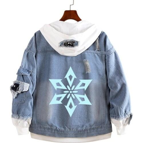 Genshin Impact Costume Jean Klee Cosplay Jacket Blue Adult Casual Hooded Outwear Demin Hoodie for Spring Autumn