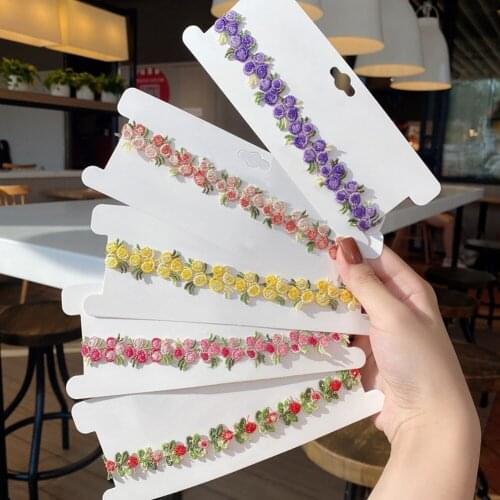 Colorful Flowers Red Green Purple Yellow Pink White Blue Cloth Fabric Art Silver Plated Alloy Choker Necklace for Women