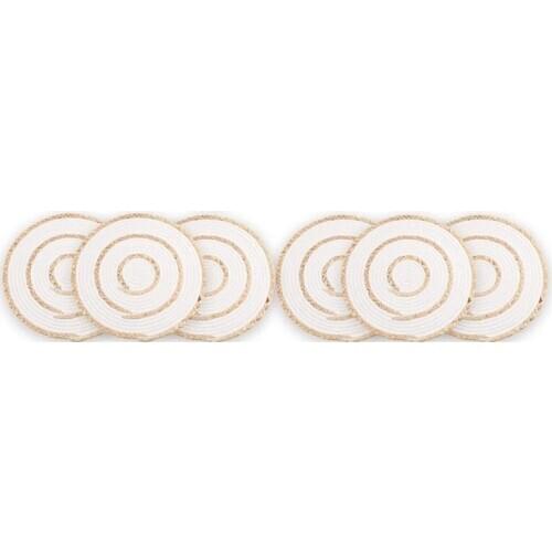 Natural Woven Round Placemat,Handmade Rattan Water Hyacinth Cotton Thread,Used for Table Placemat,6 Pack