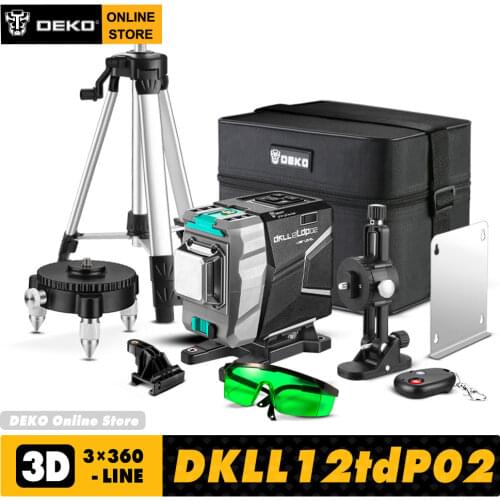 DEKO New DKLL12tdP02 Series 12 Lines 3D Green Laser Level Horizontal&Vertical Cross Lines Auto Self-Leveling High-Precision