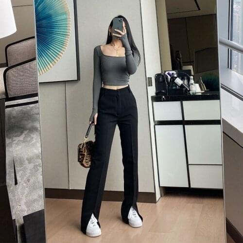 Limiguyue Spring skinny long pencil split suit pants Women elegant black trousers high waist office lady Full Length Pants K371