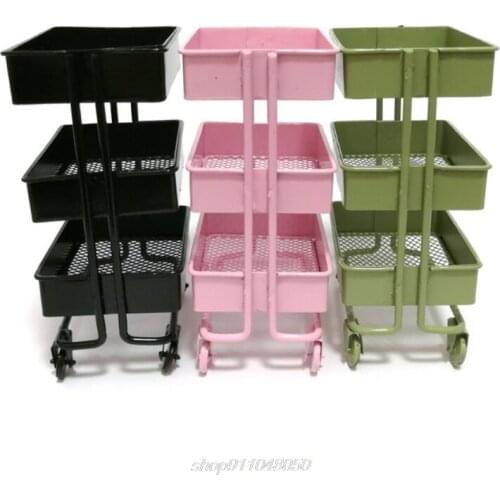 Mini Trolley Floor Storage Rack with Wheels Dollhouse Miniature Furniture Shelf Bookshelf Display Decorate A08 21 Dropship