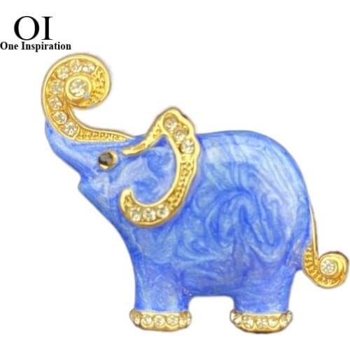 OI New Arrival lovely Blue Texture Enamel Elephant Shape Brooch Crystal Pins Brooches For Kids Scarf Clothes Jewelry