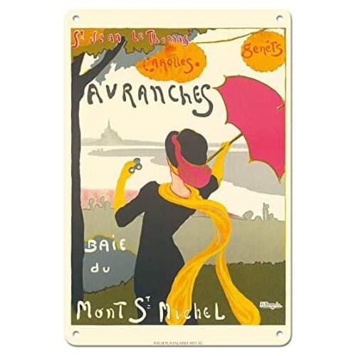 Mont-Saint-Michel Island - Avranches, France (Fake?) ON Linen - Tourism Poster by Albert Bergevin - Metal Sign