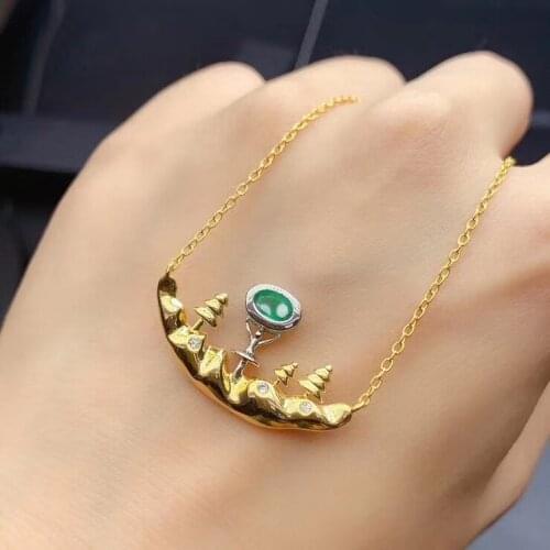 Gold vessal style natural green emerald gem pendant of necklace real 925 silver gold plated anniversary gift exquisite ornament