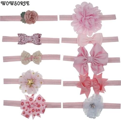 Baby headband set Hair Accessories Nylon Headbands Elastic Hair Band Bow Chiffon Flower headwear Children Accessories 10pcs/lot