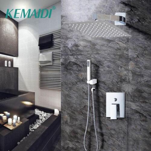 KEMAIDI Luxury Bathroom Bathtub Rainfall Shower head Wall Mouned Swivel Panel Mixer Taps Shower Faucets Set Chrome Finish Mixer
