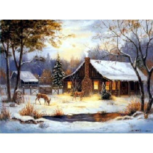 Needlework,for embroidery,DIY 14CT Unprinted Cross stitch kits Deer and cabin snow scenery Cross-Stitching home decor crafts