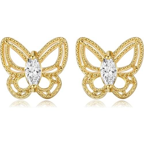 CHUNSHI EMO 14K Gold Plated Copper Cubic Zirconia Stud Earrings For Women Shiny Butterfly Earring Girls Impact Jewelry 2021
