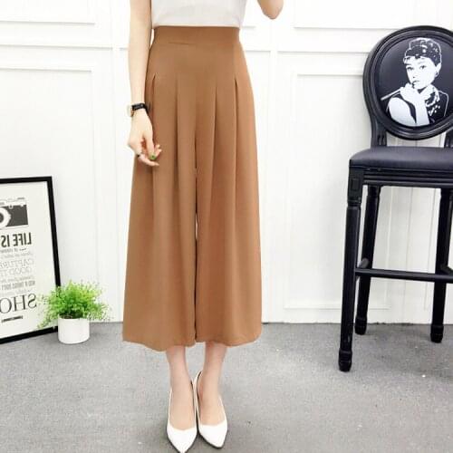 Chiffon wide-leg pants womens summer thin section high-waist nine-point pants casual pants loose students