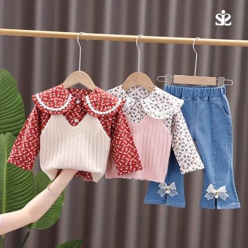 2021 New Children Fashion Baby Girls Princess Sweater Vest Shirt Pants 3Pcs/Set Kids Infant Clothing Toddler Tracksuit 0-4 YEARS
