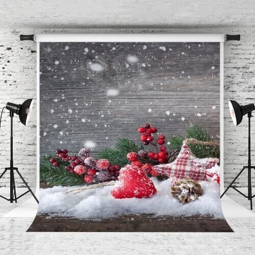 VinylBDS 5X7FT Christmas Wooden Photography Backdrop Snow Berries Board Photography Background Christmas