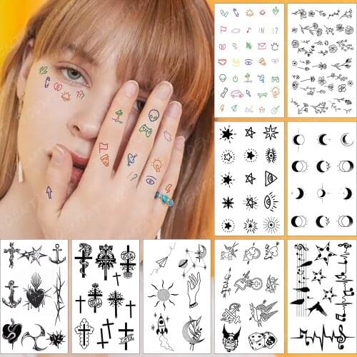Waterproof Temporary Tattoo Sticker Small Cactus Alien Beach Flash Tatoo Guitar Finger Wrist Fake Tatto For Body Art Women Kid
