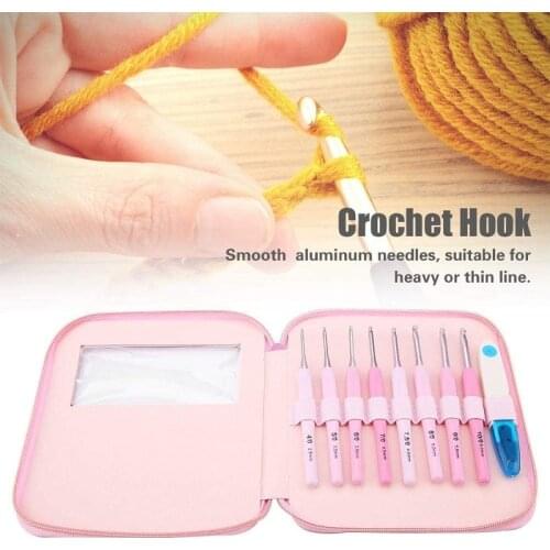 Crochet Hook Set Gradient Color with Case Knitting Needles Stitches with Colourful Soft Handle DIY Crochet Medium Roving Sewing