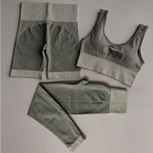 Women Vital Workout Clothes Sports Bra+Sport Shorts+Energy Seamless Leggings 3 Pieces Sports Wear Women Gym Clothing Yoga Suit