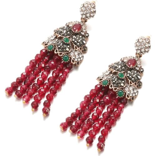 Kinel 2020 Natural Stone Earrings For Women Bohemian High Quality Print Tassel Earrings Fashion Jewelry Party Gifts