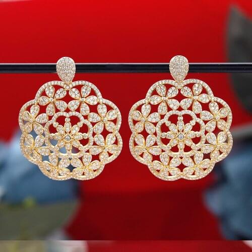 New Arrivals Flower Shape Women Earrings Cubic Zirconia High Quality Elegant Bridal Earring Jewelry For Wedding Party