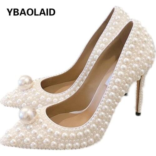 Summer New Style Shallow Mouth Pointed Pearl Fashion High Heels Handmade Custom Sets of Feet Stiletto Banquet Women Sandals