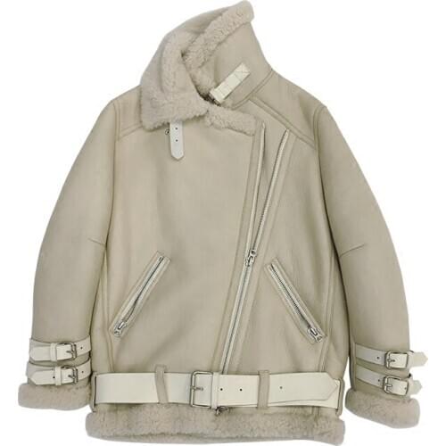 Womens Winter Down Jacket Female Leather Jacket Natural 100% Wool Fur Coat Motocycle Mujer Parkas C17F22242 Lxr88