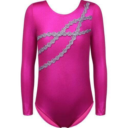 2-10Y Girls Kid Dance Leotards Hotpink Long Sleeve Chain Mermaid Printed Gymnastic Leotards Dancewear Ballet Athletic Costumes