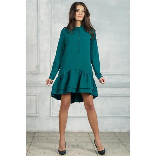 Women Vintage Double Ruffled A-line Mini Dress Long Sleeve Stand Collar Solid Elegant Party Dress 2019 Autumn New Fashion Dress