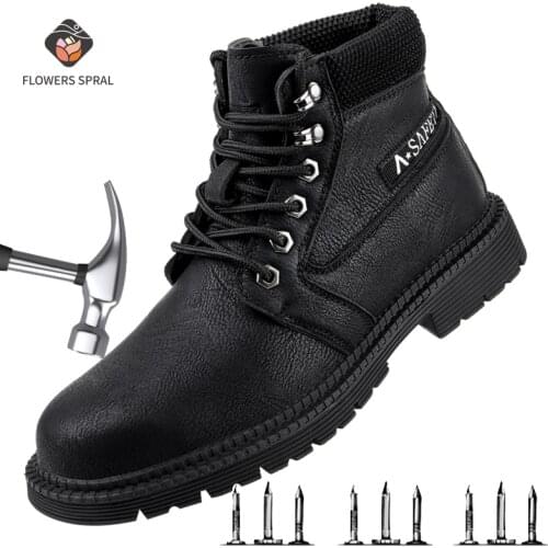 Winter Work Boots Mens Steel-Toed Boots Shockproof And Puncture-Proof Mens Protective Shoes Indestructible Safety Work Shoes