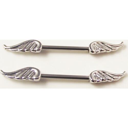 2 piece 14G Punk Rock Double Wing Angel Nipple Ring Shield Rings Body Piercing Jewelry Straight Barbell Women