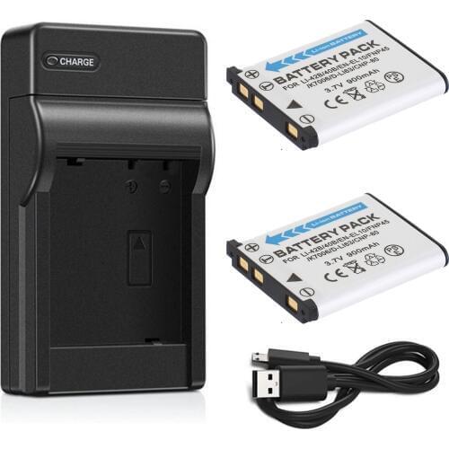 Battery (2-Pack) + Charger For Olympus FE-20, FE-190, FE-220, FE-230, FE-240, FE-250, FE-280, FE-290, FE290 Digital Camera