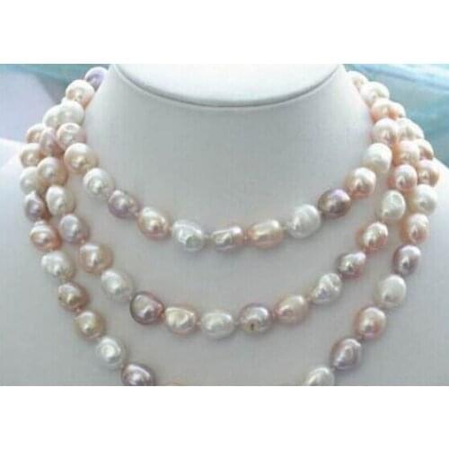 FREE SHIPPING>>>@@> N1538 NEW long 46 "9-10mm baroque multicolor freshwater pearl necklace -Bride jewelry free shipping
