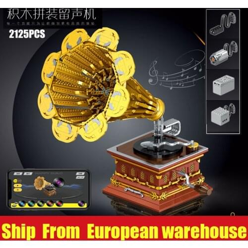 Yeshin 21002 Creative Toys The APP Motorized Phonograph Model Assembly High-Tech Building Blocks Bricks Kids Christmas Gifts