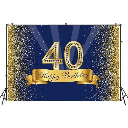 Photography Backdrop Gold Blue Adults Birthday Party Banner Desserts Table Decor Photo Backdrop Studio Photocalls PropsW4525